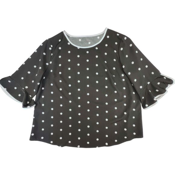 SHEIN Blouse 2XL Polka Dots 3/4 Sleeve Ruffle Cuff Whimsical Chic Retro Top - Picture 1 of 10